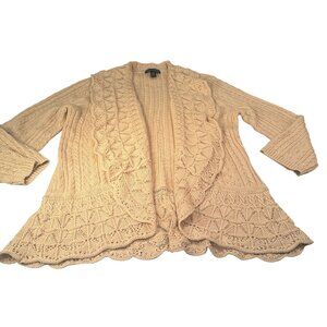 Lauren Ralph Lauren Open Front Knit Cardigan Women Scalloped Hem Sweater Knit